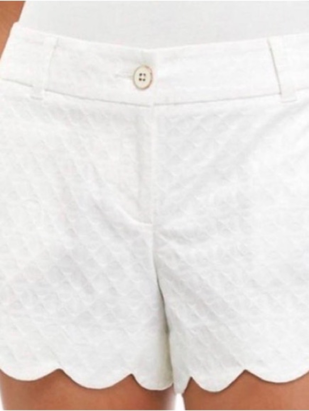 crown & ivy 98% cotton White High-Waist Scallop Hem Shorts